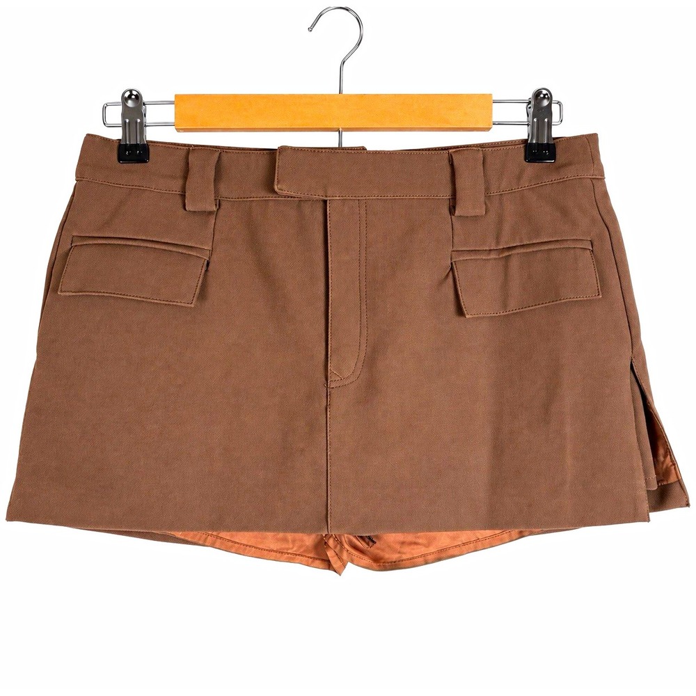 Missguided Skort Women M Brown Excellent Mini Cargo Pocket Utility Solid Skirt
